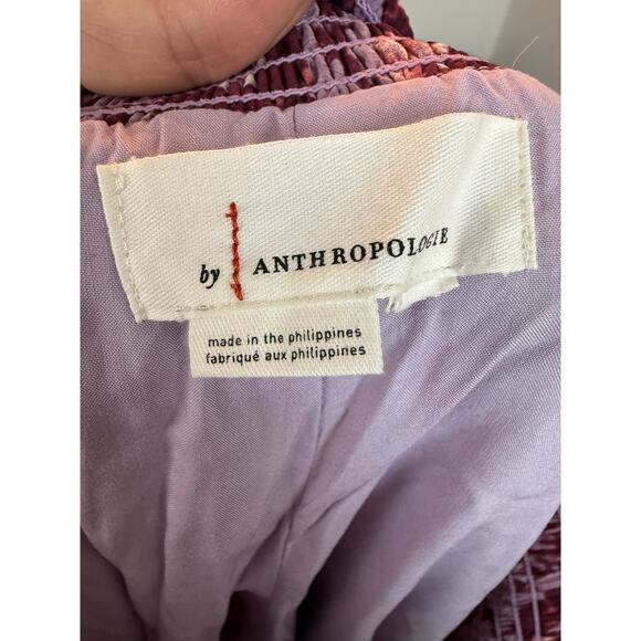 Anthropologie Smocked Waist Wide Leg Pants Purple Floral Boho Tiered Pull On XL - Picture 4 of 9